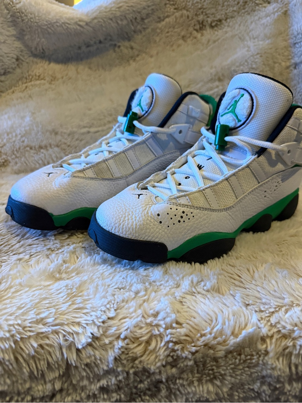 Jordan Kids White and Green Basketball Sneakers